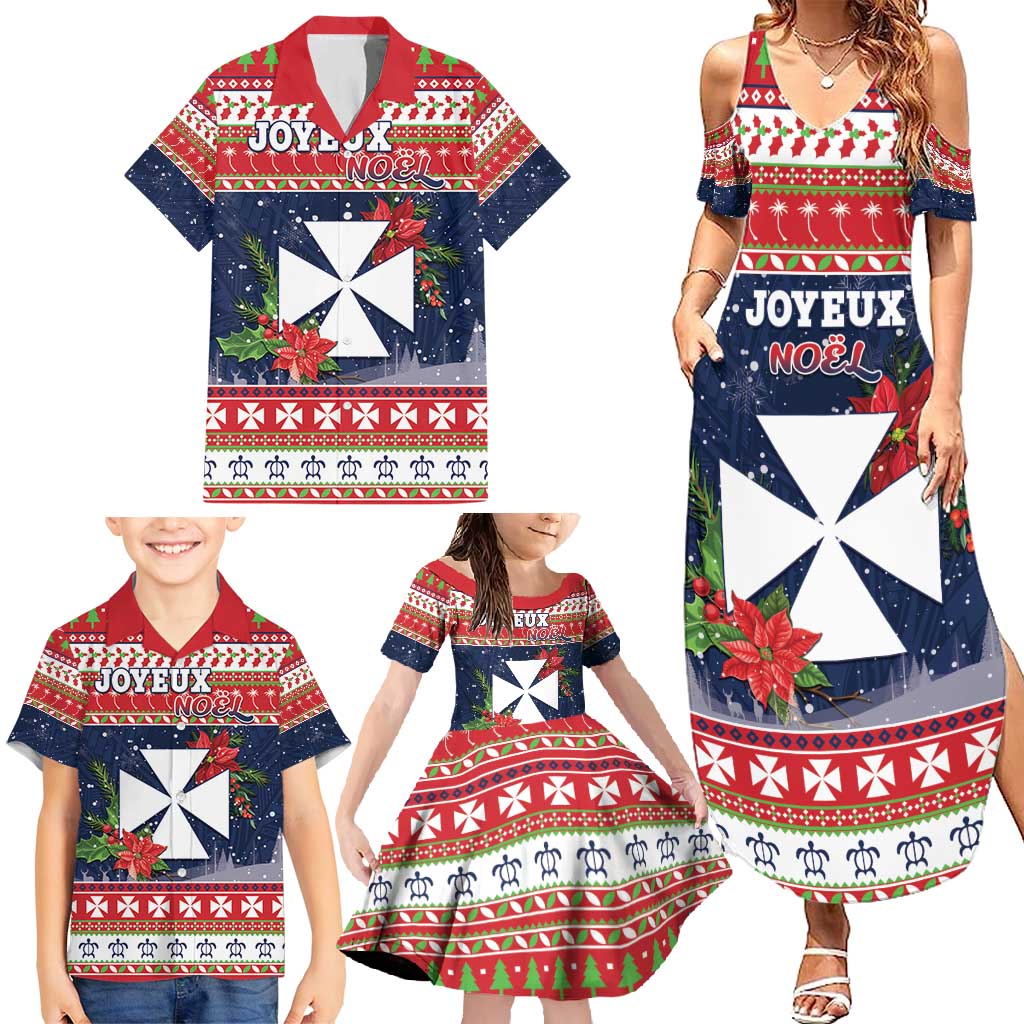 Wallis and Futuna Christmas Family Matching Summer Maxi Dress and Hawaiian Shirt Poinsettia Joyeux Noel