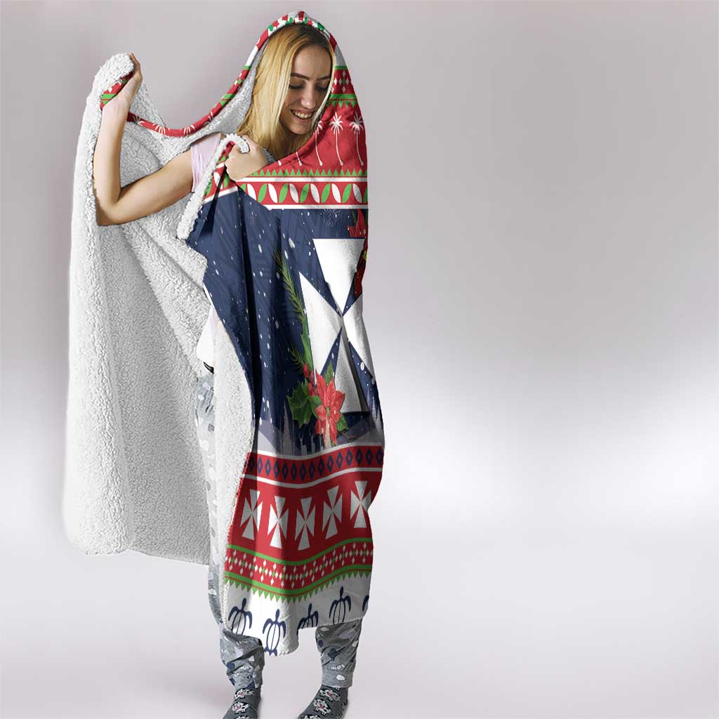 Wallis and Futuna Christmas Hooded Blanket Poinsettia Joyeux Noel