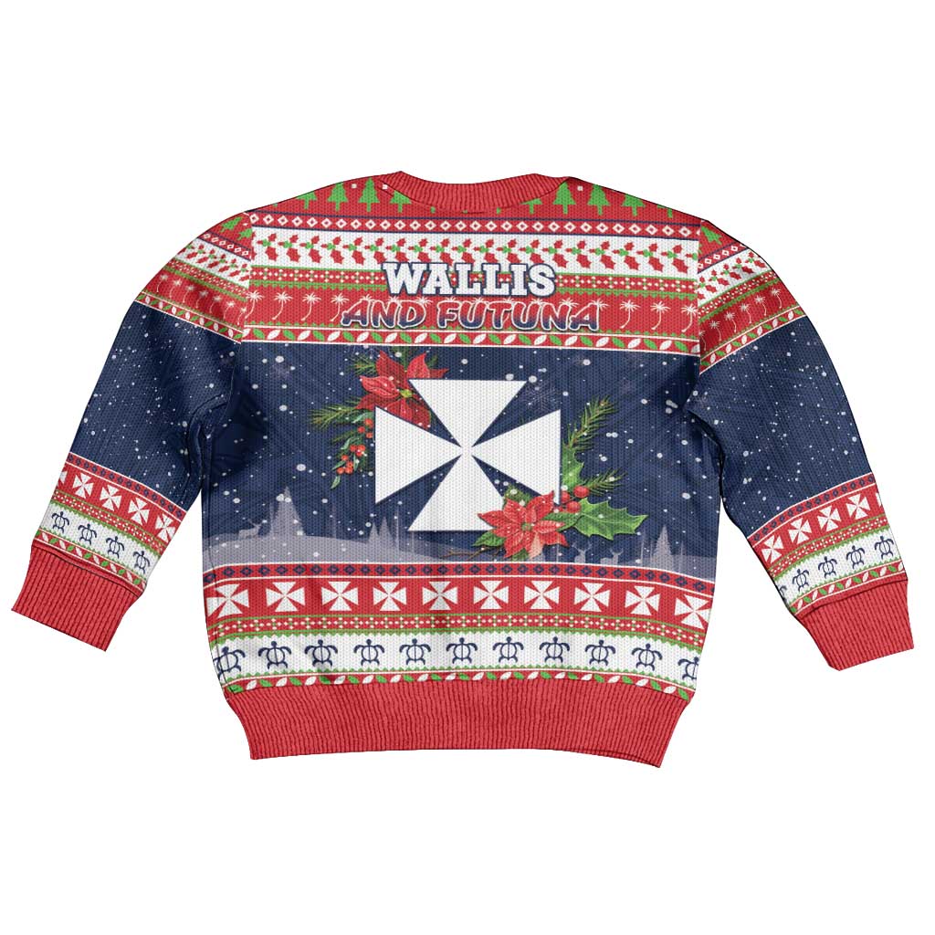 Wallis and Futuna Christmas Kid Ugly Christmas Sweater Poinsettia Joyeux Noel