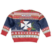 Wallis and Futuna Christmas Kid Ugly Christmas Sweater Poinsettia Joyeux Noel