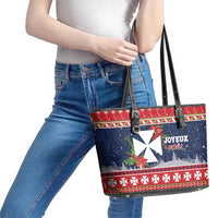 Wallis and Futuna Christmas Leather Tote Bag Poinsettia Joyeux Noel