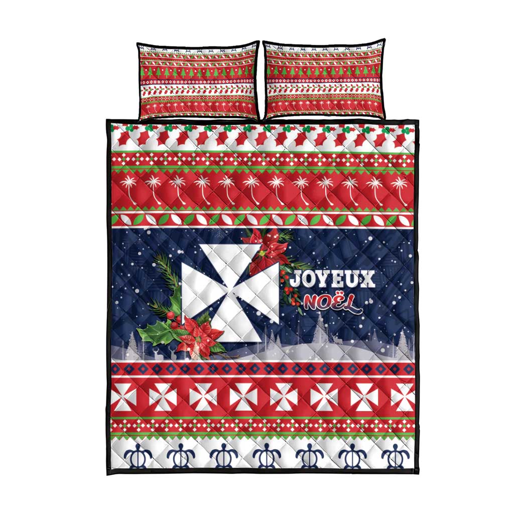 Wallis and Futuna Christmas Quilt Bed Set Poinsettia Joyeux Noel