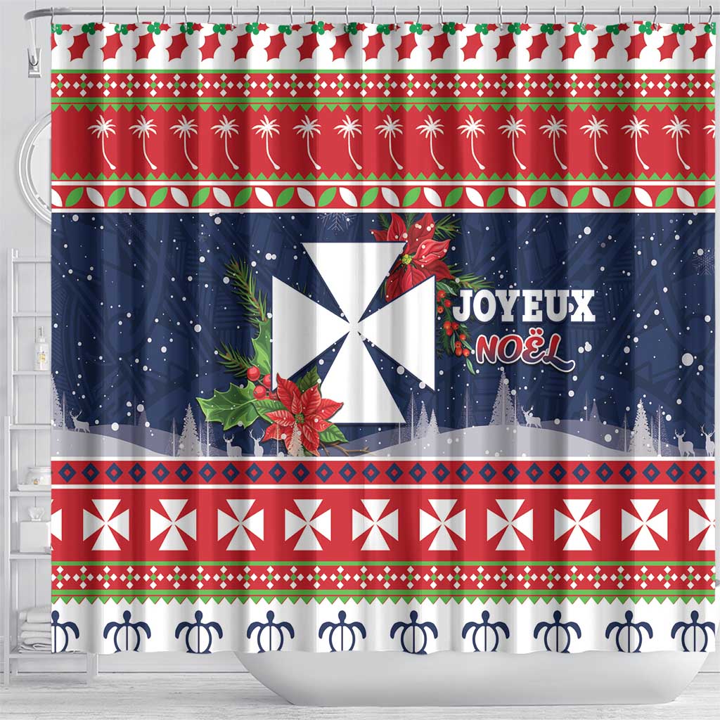 Wallis and Futuna Christmas Shower Curtain Poinsettia Joyeux Noel