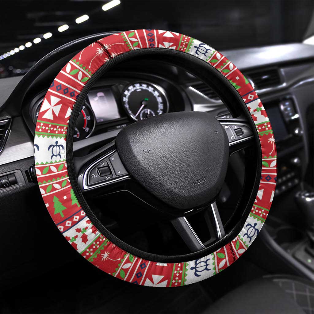 Wallis and Futuna Christmas Steering Wheel Cover Poinsettia Joyeux Noel