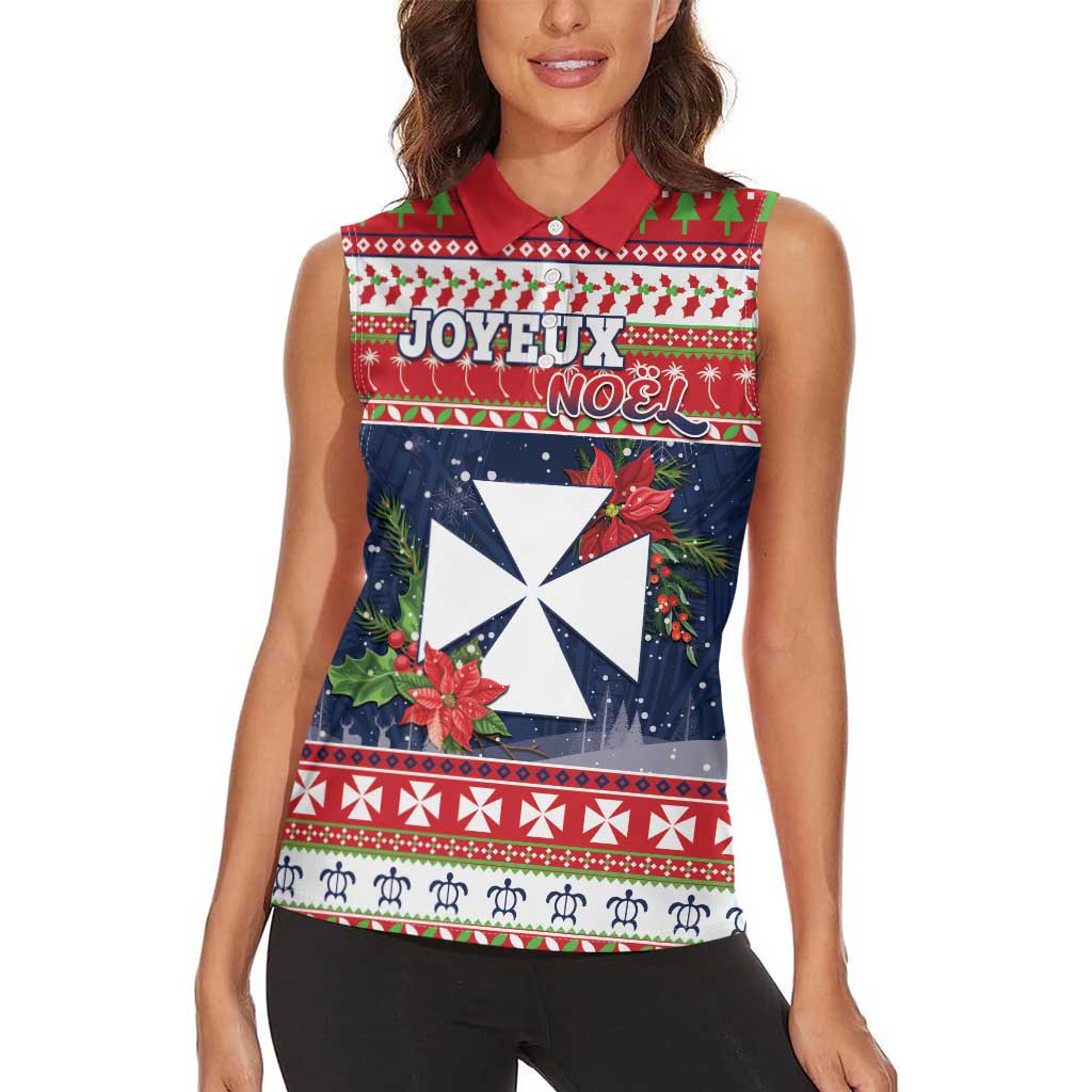 Wallis and Futuna Christmas Women Sleeveless Polo Shirt Poinsettia Joyeux Noel