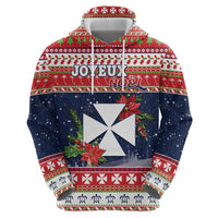 Wallis and Futuna Christmas Zip Hoodie Poinsettia Joyeux Noel