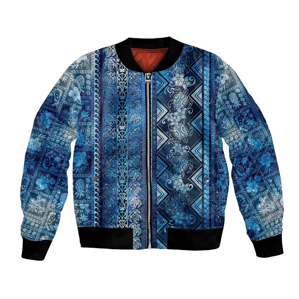 Hawaii Makahiki Turtle Bomber Jacket Galaxy Tapa Pattern - Polynesian Pride