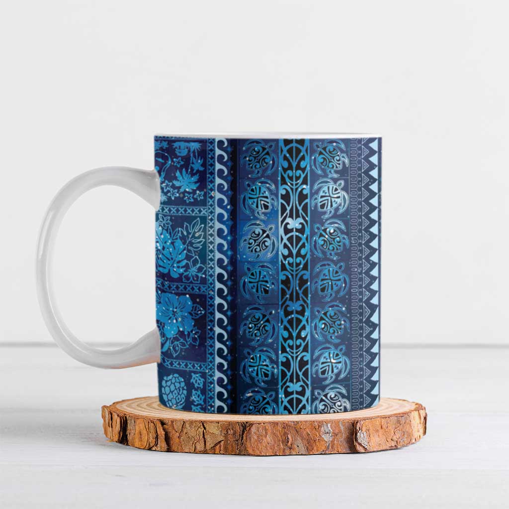 Hawaii Makahiki Turtle Ceramic Mug Galaxy Tapa Pattern - Polynesian Pride