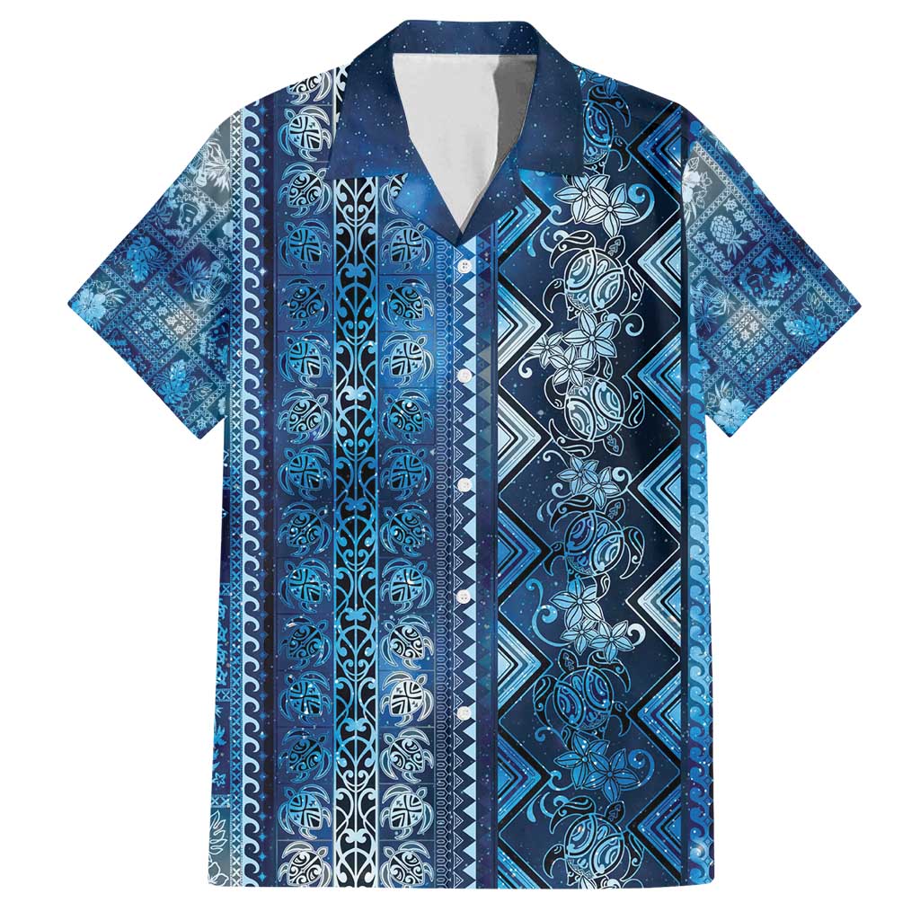 Hawaii Makahiki Turtle Family Matching Long Sleeve Bodycon Dress and Hawaiian Shirt Galaxy Tapa Pattern - Polynesian Pride