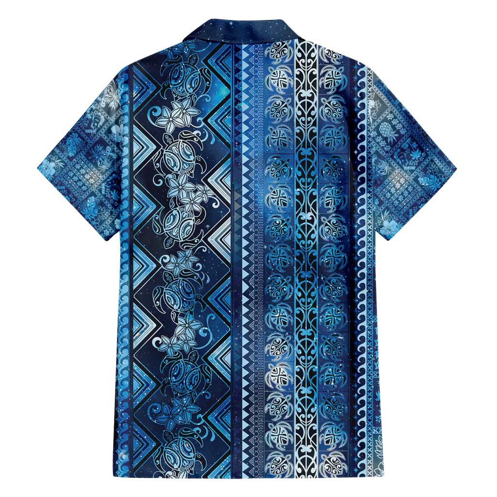 Hawaii Makahiki Turtle Family Matching Short Sleeve Bodycon Dress and Hawaiian Shirt Galaxy Tapa Pattern - Polynesian Pride
