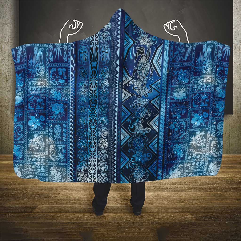 Hawaii Makahiki Turtle Hooded Blanket Galaxy Tapa Pattern - Polynesian Pride