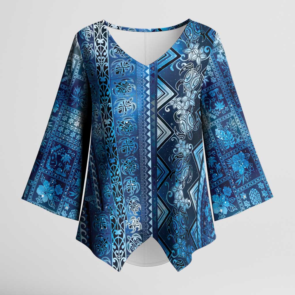 Hawaii Makahiki Turtle Kimono Sleeve Blouse Galaxy Tapa Pattern - Polynesian Pride