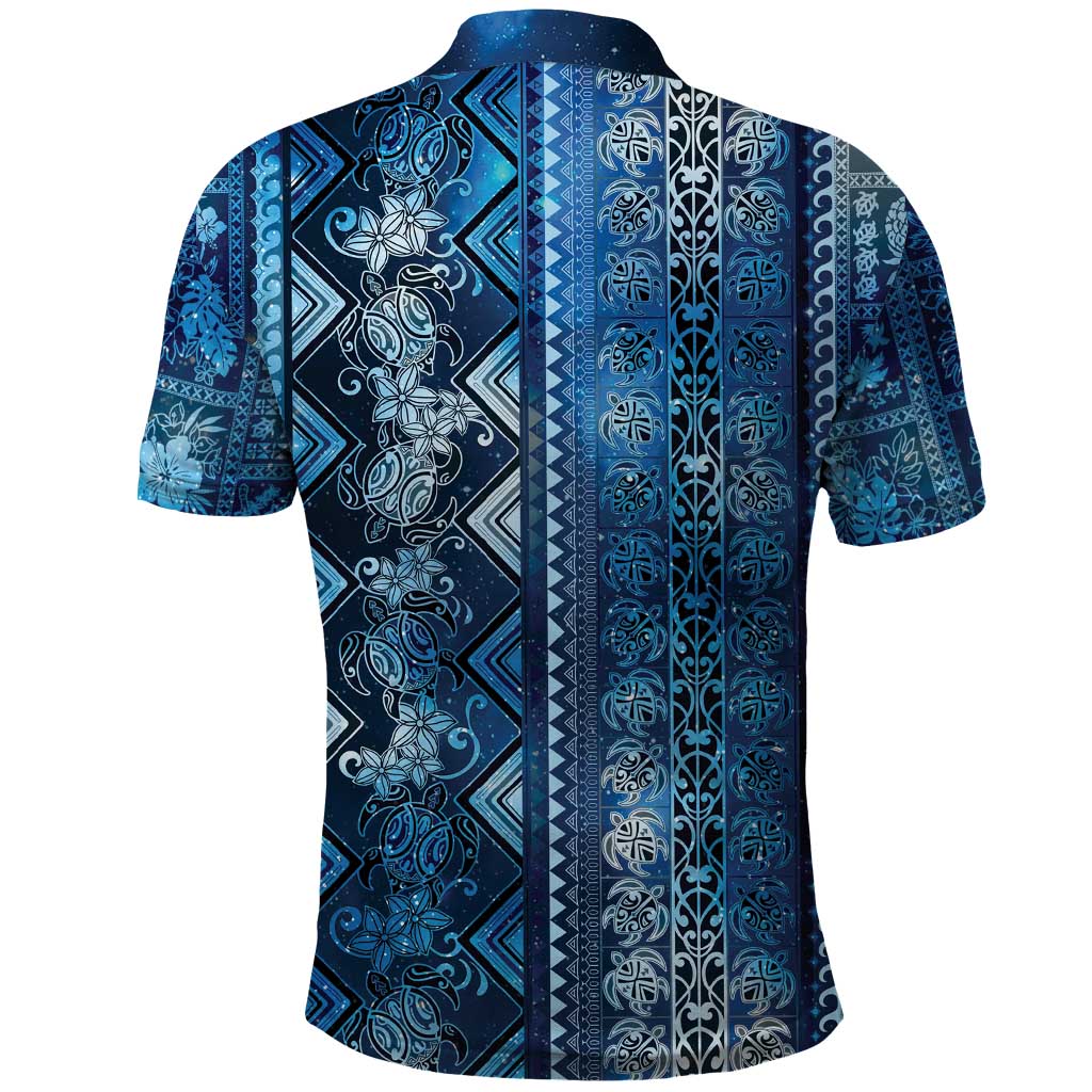 Hawaii Makahiki Turtle Polo Shirt Galaxy Tapa Pattern - Polynesian Pride