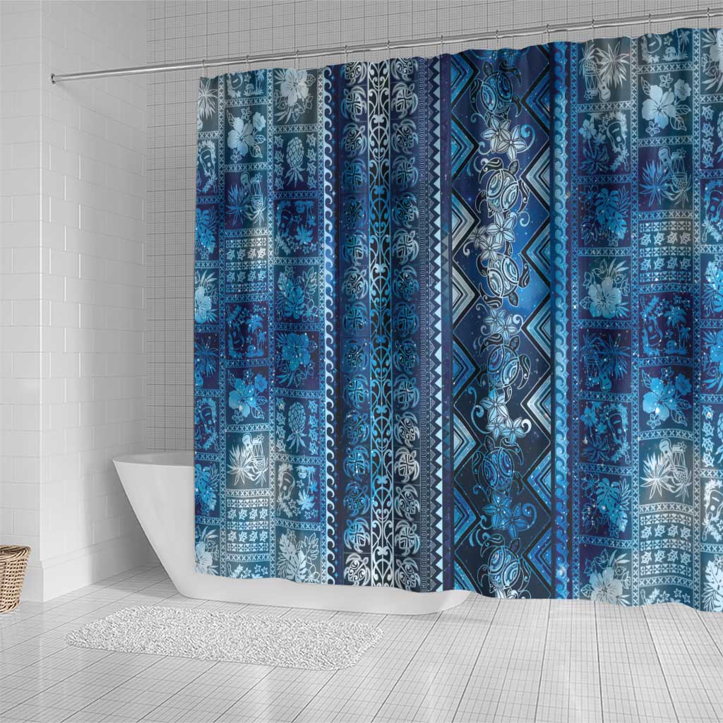 Hawaii Makahiki Turtle Shower Curtain Galaxy Tapa Pattern - Polynesian Pride