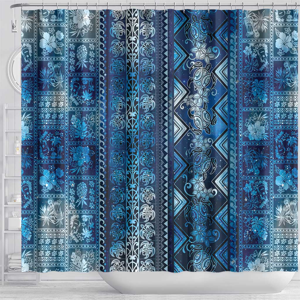Hawaii Makahiki Turtle Shower Curtain Galaxy Tapa Pattern - Polynesian Pride