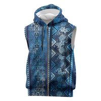 Hawaii Makahiki Turtle Sleeveless Zip Hoodie Galaxy Tapa Pattern - Polynesian Pride