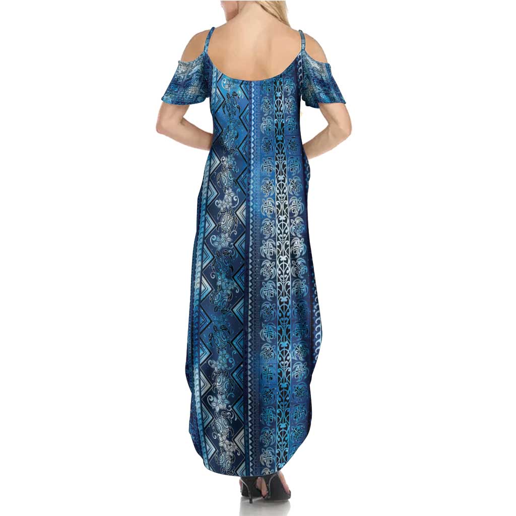 Hawaii Makahiki Turtle Summer Maxi Dress Galaxy Tapa Pattern - Polynesian Pride