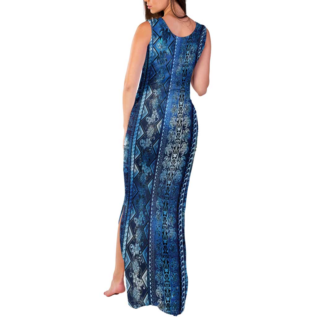 Hawaii Makahiki Turtle Tank Maxi Dress Galaxy Tapa Pattern - Polynesian Pride