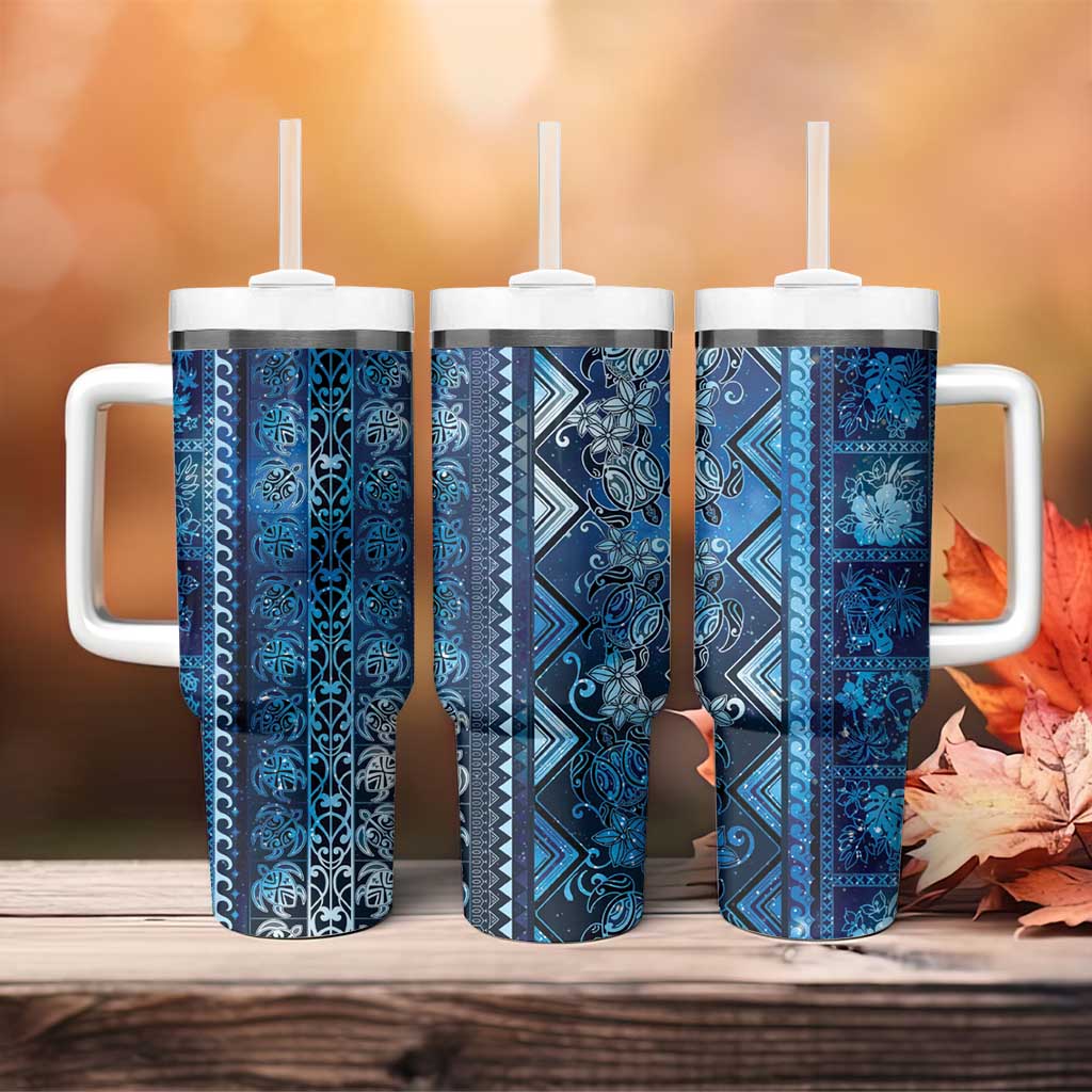 Hawaii Makahiki Turtle Tumbler With Handle Galaxy Tapa Pattern - Polynesian Pride