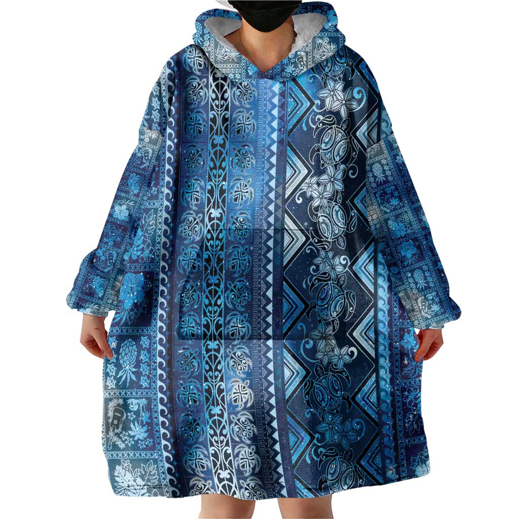 Hawaii Makahiki Turtle Wearable Blanket Hoodie Galaxy Tapa Pattern - Polynesian Pride