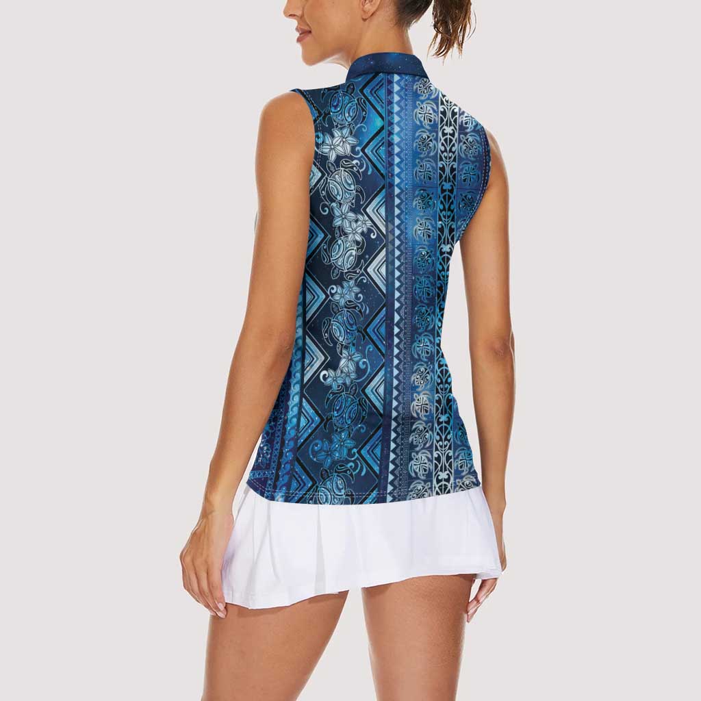 Hawaii Makahiki Turtle Women Sleeveless Polo Shirt Galaxy Tapa Pattern - Polynesian Pride