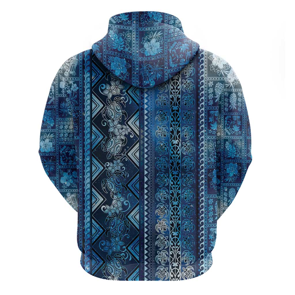 Hawaii Makahiki Turtle Zip Hoodie Galaxy Tapa Pattern - Polynesian Pride