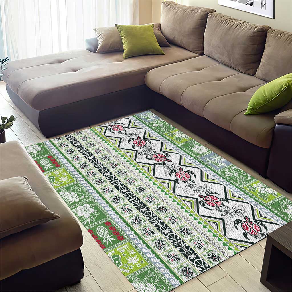 Hawaii Makahiki Turtle Area Rug Green Tapa Pattern - Polynesian Pride