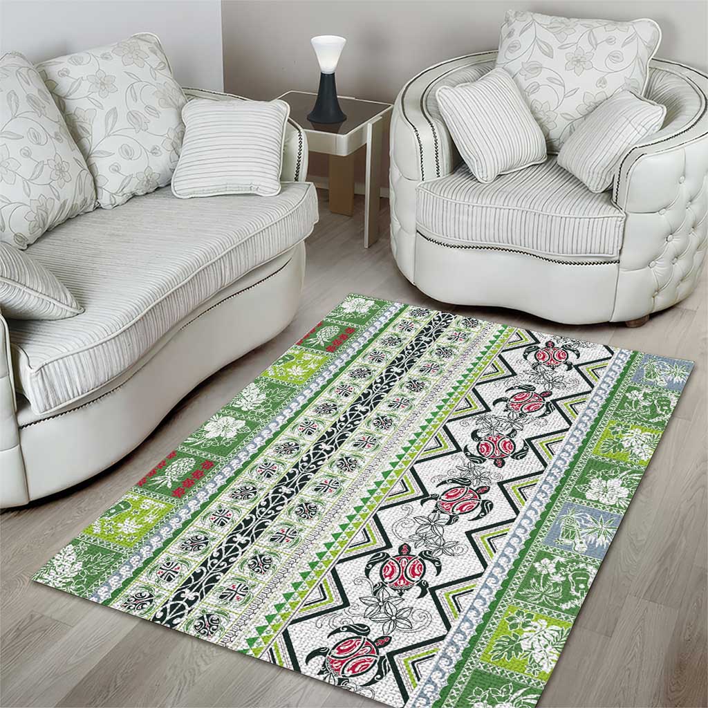 Hawaii Makahiki Turtle Area Rug Green Tapa Pattern - Polynesian Pride