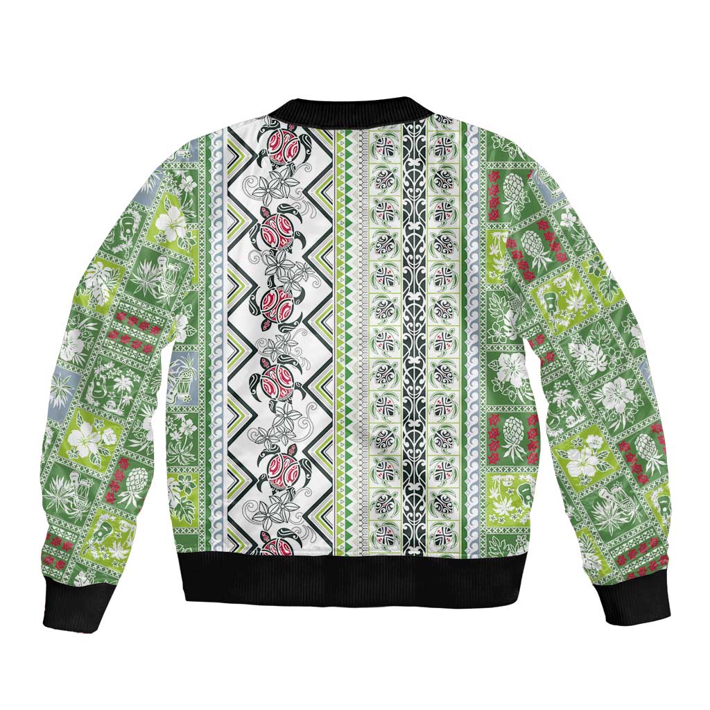 Hawaii Makahiki Turtle Bomber Jacket Green Tapa Pattern - Polynesian Pride