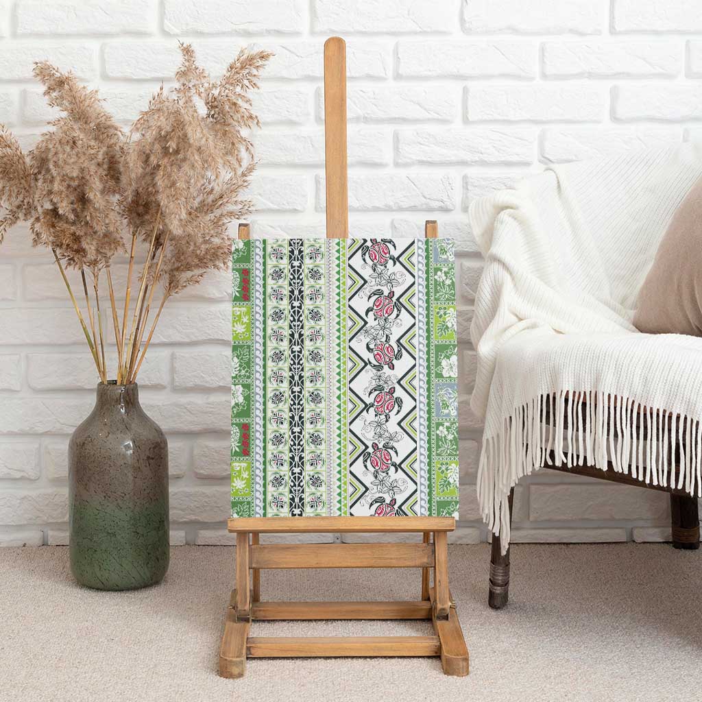 Hawaii Makahiki Turtle Canvas Wall Art Green Tapa Pattern - Polynesian Pride