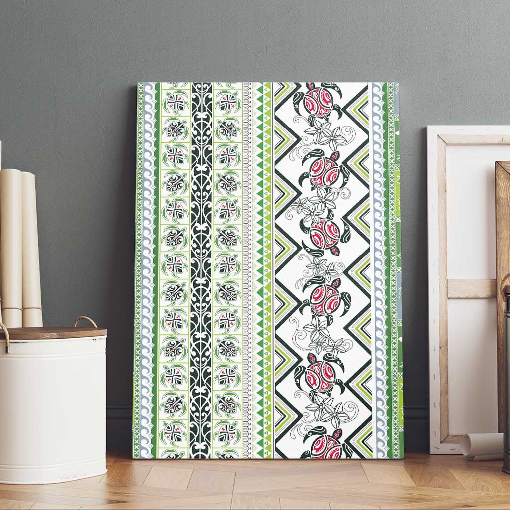 Hawaii Makahiki Turtle Canvas Wall Art Green Tapa Pattern - Polynesian Pride