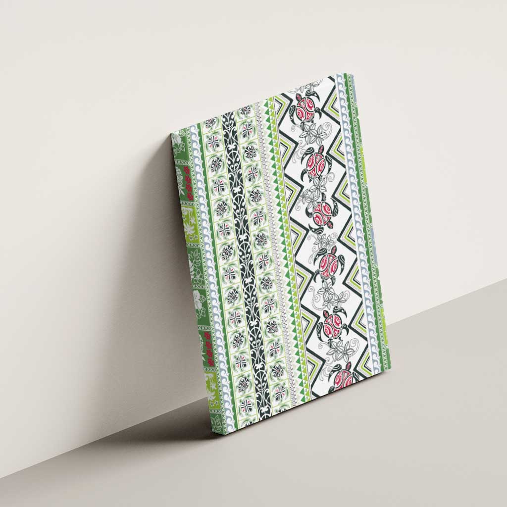 Hawaii Makahiki Turtle Canvas Wall Art Green Tapa Pattern - Polynesian Pride