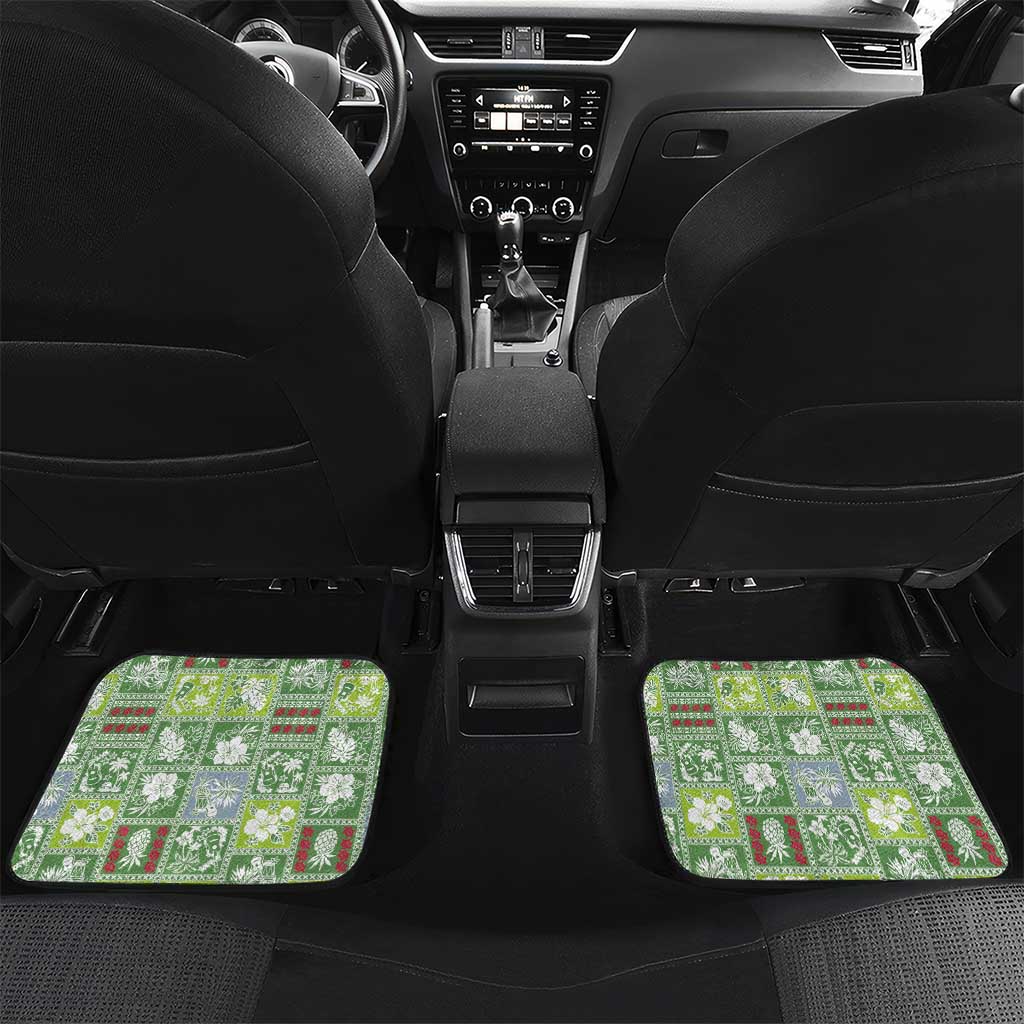 Hawaii Makahiki Turtle Car Mats Green Tapa Pattern - Polynesian Pride