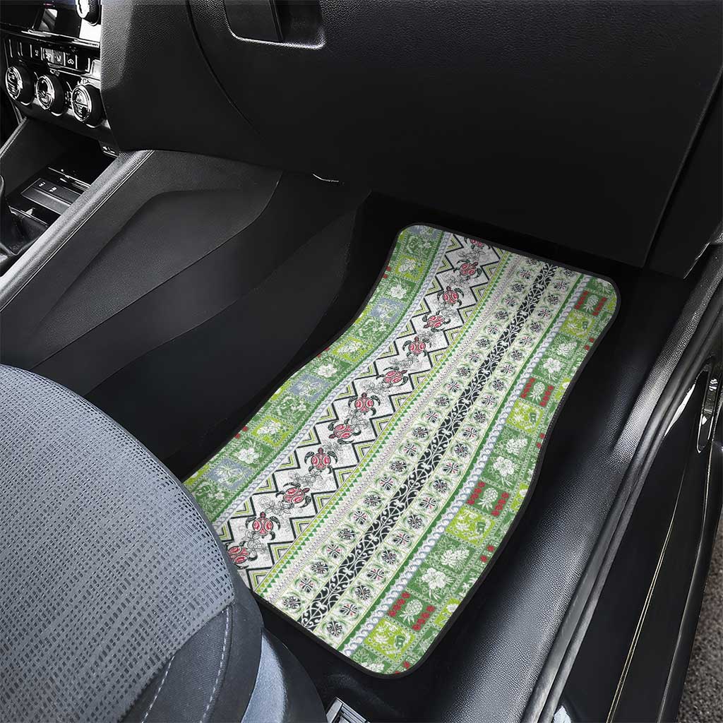 Hawaii Makahiki Turtle Car Mats Green Tapa Pattern - Polynesian Pride