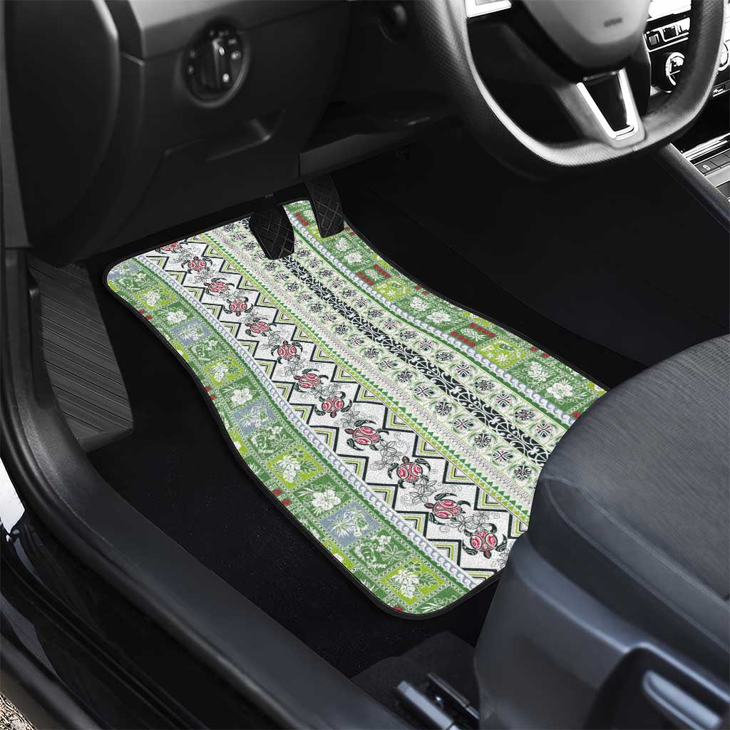 Hawaii Makahiki Turtle Car Mats Green Tapa Pattern - Polynesian Pride