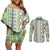 Hawaii Makahiki Turtle Couples Matching Off Shoulder Short Dress and Long Sleeve Button Shirt Green Tapa Pattern - Polynesian Pride