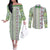 Hawaii Makahiki Turtle Couples Matching Off The Shoulder Long Sleeve Dress and Long Sleeve Button Shirt Green Tapa Pattern - Polynesian Pride