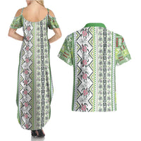 Hawaii Makahiki Turtle Couples Matching Summer Maxi Dress and Hawaiian Shirt Green Tapa Pattern - Polynesian Pride