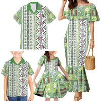 Hawaii Makahiki Turtle Family Matching Mermaid Dress and Hawaiian Shirt Green Tapa Pattern - Polynesian Pride