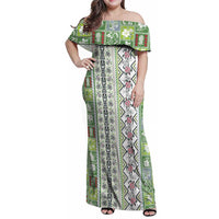 Hawaii Makahiki Turtle Family Matching Off Shoulder Maxi Dress and Hawaiian Shirt Green Tapa Pattern - Polynesian Pride