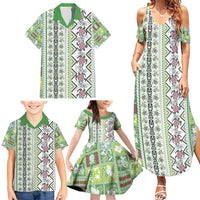 Hawaii Makahiki Turtle Family Matching Summer Maxi Dress and Hawaiian Shirt Green Tapa Pattern - Polynesian Pride