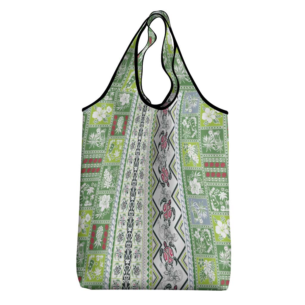 Hawaii Makahiki Turtle Grocery Bag Green Tapa Pattern - Polynesian Pride