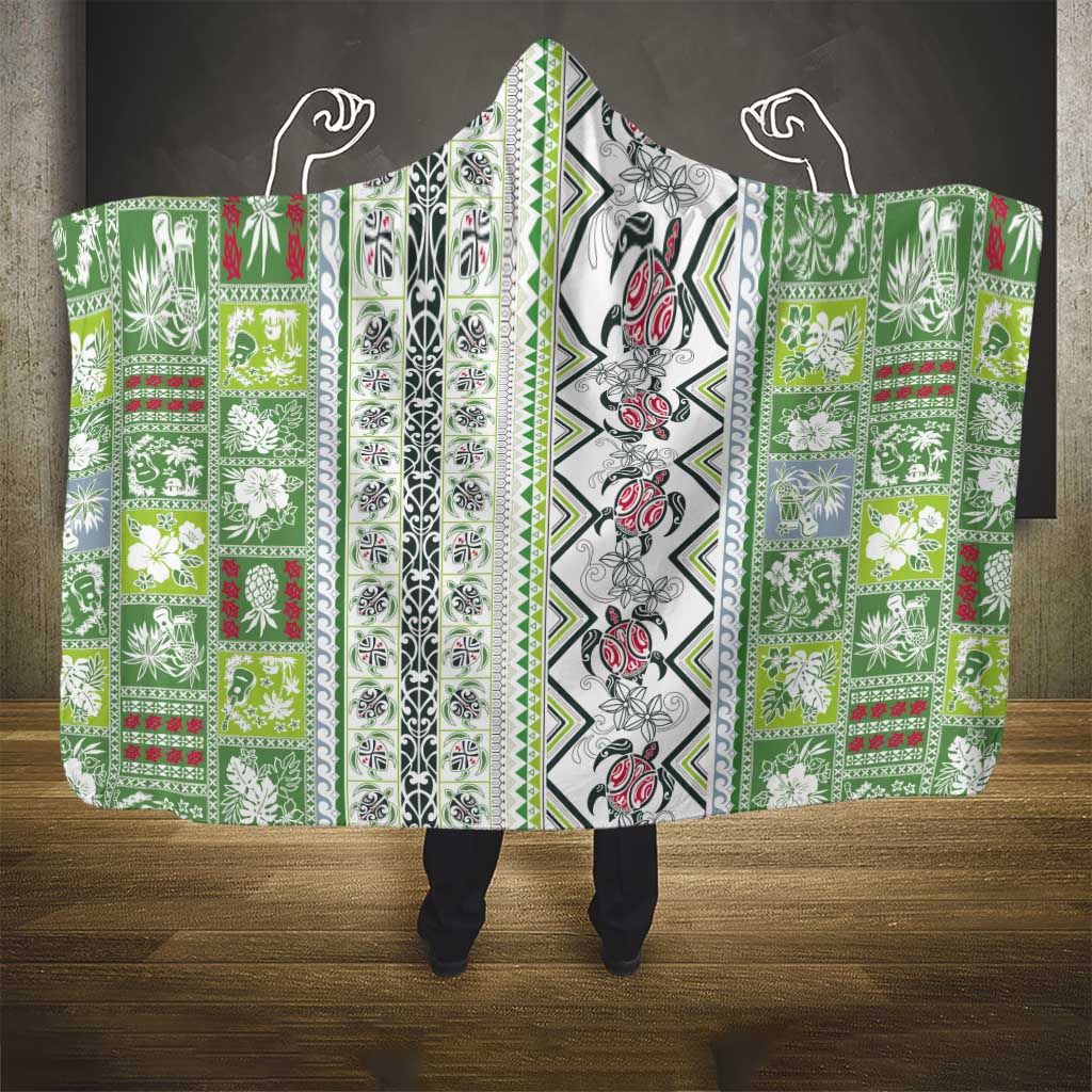 Hawaii Makahiki Turtle Hooded Blanket Green Tapa Pattern - Polynesian Pride