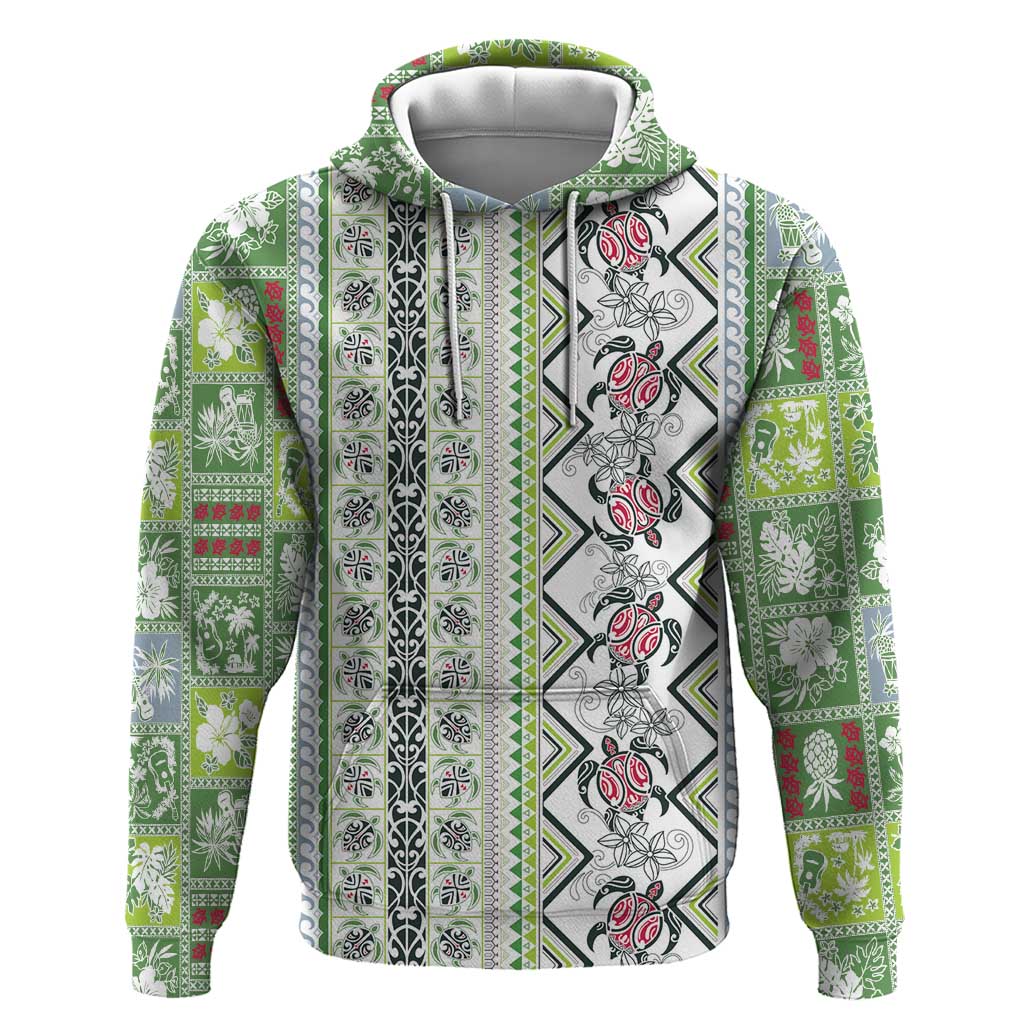 Hawaii Makahiki Turtle Hoodie Green Tapa Pattern - Polynesian Pride