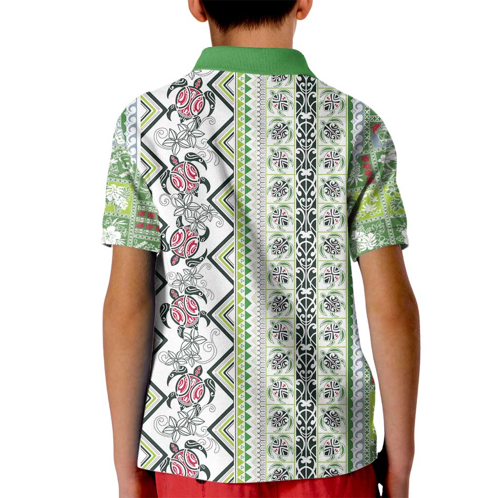 Hawaii Makahiki Turtle Kid Polo Shirt Green Tapa Pattern - Polynesian Pride