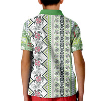 Hawaii Makahiki Turtle Kid Polo Shirt Green Tapa Pattern - Polynesian Pride