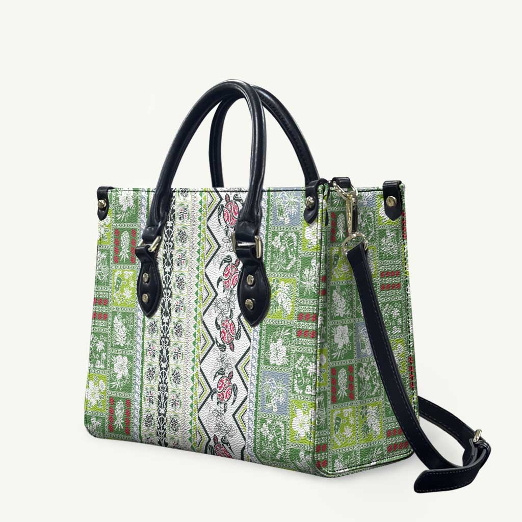 Hawaii Makahiki Turtle Leather Bag Green Tapa Pattern - Polynesian Pride