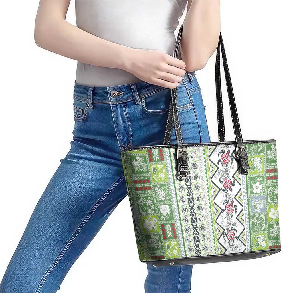 Hawaii Makahiki Turtle Leather Tote Bag Green Tapa Pattern - Polynesian Pride