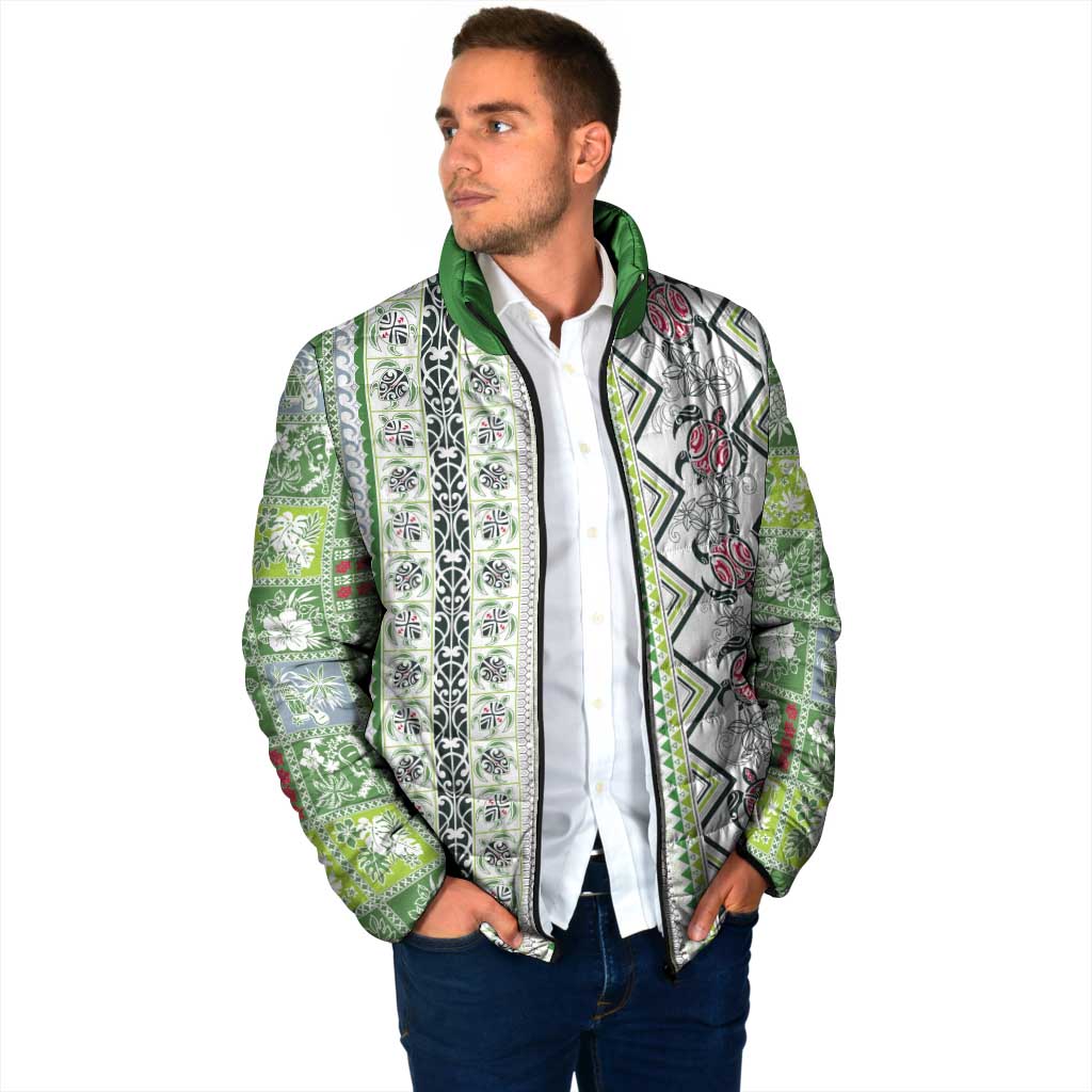 Hawaii Makahiki Turtle Padded Jacket Green Tapa Pattern - Polynesian Pride