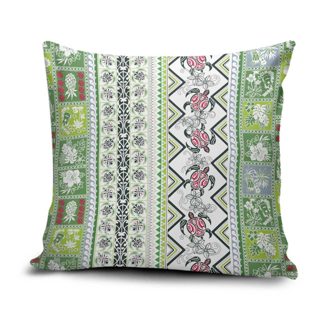 Hawaii Makahiki Turtle Pillow Cover Green Tapa Pattern - Polynesian Pride